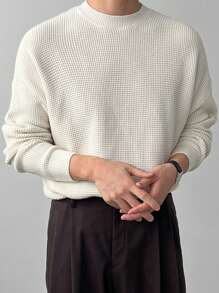 DAZY Men Solid Round Neck Drop Shoulder  Beige Sweater Fall,Winter - Apricot - View 3