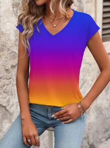 EMERY ROSE Women's Simple Gradient Color Short Sleeve T-Shirt For Daily Wear - Multicolor - View 3