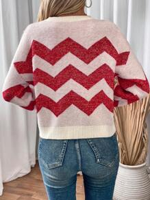 SHEIN LUNE Women's Loose Fit Casual Round Neck Pullover Sweater With Drop Shoulder And Wavy Stripes, Autumn/Winter, Knit Pullover Fall - Multicolor - View 2