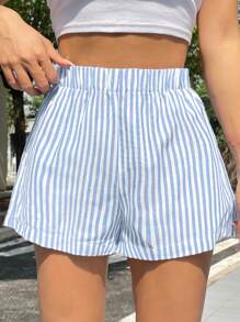 SHEIN EZwear Stripe Wide Leg Shorts - Baby Blue - View 3