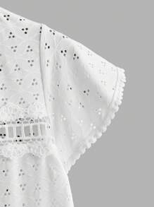 SHEIN LUNE Solid Color Notch V-Neck Short Sleeve T-Shirt, Summer - White - View 3