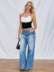 SHEIN LUNE Two Tone Frill Trim Cami Top