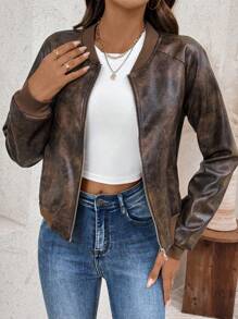 EMERY ROSE Women's Retro Short Jacket For Fall And Winter Sports Events Or Back To School Days - Apricot - View 3