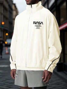 Manfinity Sport Corelite 男友风男士字母图案撞色滚边拉链运动夹克夹克 Mennasa 连帽衫篮球夹克白色夹克男士运动夹克 - 白色 - 查看 1