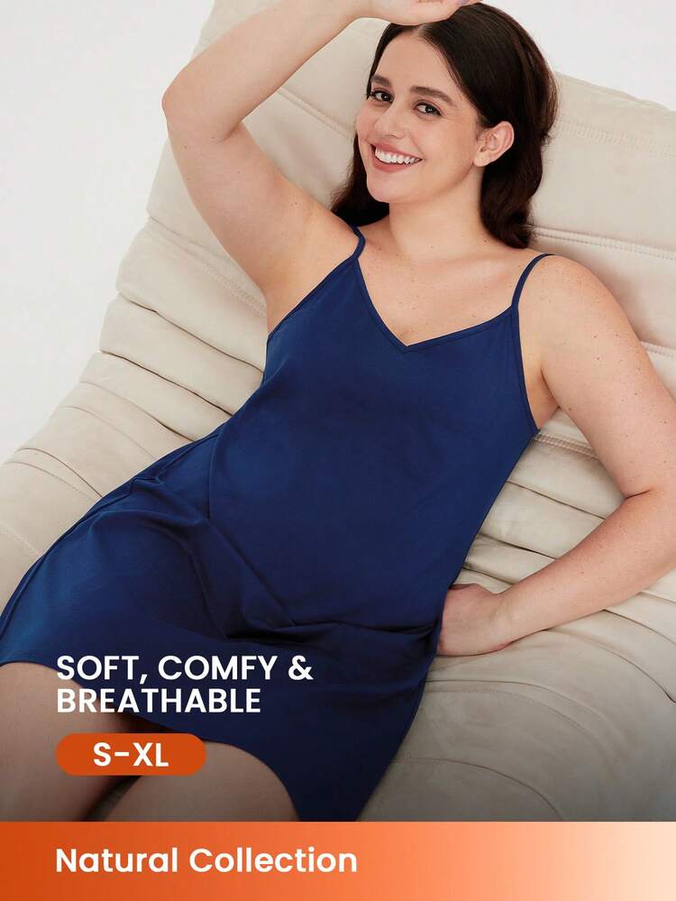 Summer Dark Blue Sexy Soft Cotton Basic Long Women Pajama Set Slip Dress Lingerie As Outerwear Babydoll Slip Dress& Pyjamadressing Summer Dresses For Women