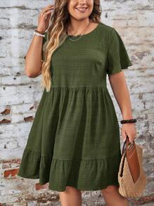 SHEIN LUNE Plus Size Vacation Casual Solid Color Texture Dress