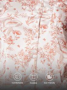 LUVLETTE Floral Pattern Satin Short Women Bridesmaid Airy Pajama Sets Lounge Sets