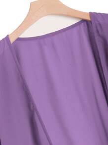 SHEIN LUNE Plus Tassel Trim Open Front Coat - Purple - View 3