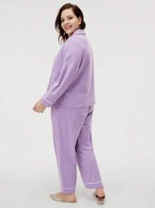 LUVLETTE Autumn And Winter Women's Plus-Size Purple Soft 100% Pure Cotton Pajama Set Lapel Top And Pants Basic Long Women Pajama Set Lounge Set Fall Pajamas