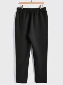 Manfinity Homme Men's Spring/Summer Casual Solid Color Short Sleeve Shirt And Long Pants Two-Piece Set, Cozy Outfits - Black - View 3