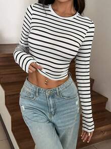 SHEIN EZwear 3入組簡單款圓領修身女長袖短T恤，休閑風格 - 彩色 - 查看 4