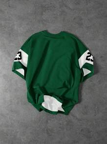 Manfinity EMRG Men's Round Neck Color Block Letter Printed Summer Short Sleeve T-Shirt