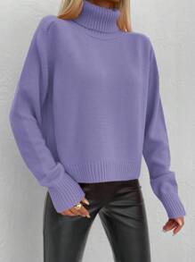 EURMUSE Solid Turtleneck Sweater - 紫丁香色 - 查看 6