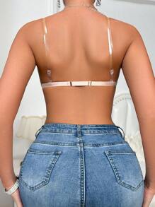 Women's Casual Backless Apricot Plain Push Up Bra Strapless Medium Stretch Padded Bralette Lingerie - Apricot - View 7