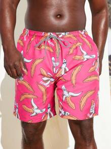 Surfspeed Men's Plus Size Simple Printed Drawstring Beach Shorts Swim Trunks - Multicolor - View 5