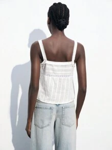 Maija 夏季休闲拼接蕾丝宽松吊带背心，白色