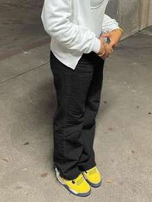 女士经典复古宽松直筒牛仔裤，男友风休闲日常牛仔裤