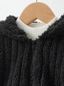 SHEIN Baby Girl Bear Ear Hooded Jacket, Warm Hoodie Cardigan With Long Sleeve, Fall/Winter