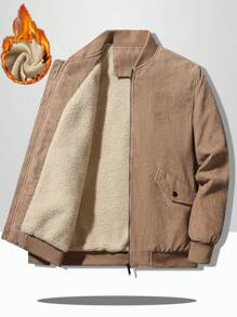 Manfinity EMRG Men's Thickened Corduroy Jacket With Thermal Lined , Khaki, Autumn/Winter - Khaki - View 1