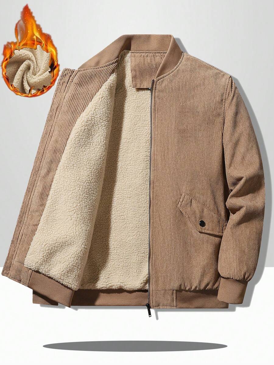 Manfinity EMRG Men's Thickened Corduroy Jacket With Thermal Lined , Khaki, Autumn/Winter - Khaki - View 1
