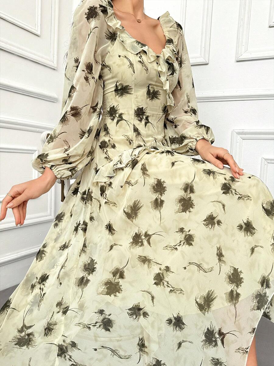 Modelyn 女士随机印花优雅阿拉伯长裙晚礼服 - 薄荷綠 - 查看 1
