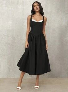 SHEIN BAE Áo vest gầy dài màu trắng trơn mùa hè với chi tiết cúp màu, lý tưởng cho trang phục lễ tốt nghiệp hoặc trang phục dạ hội - màu đen - Xem 6