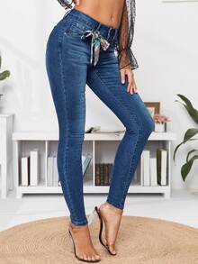 EURMUSE Ladies' Slim Fit Denim Jeans - Blue - View 4