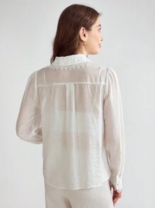 Enchnt Chemise à boutons avec dentelle guipure pour une tenue quotidienne