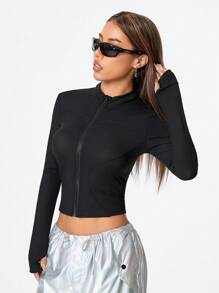 Muchica Women's Fall Basic Minimalist Street Moto Racing Style Contrast Line Structured Slim Fit Jacket - Black - View 4