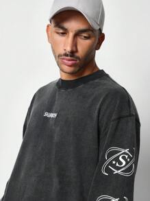 SUMWON Áo sơ mi Regular Fit đã giặt có in họa tiết ở tay - màu đen - Xem 3