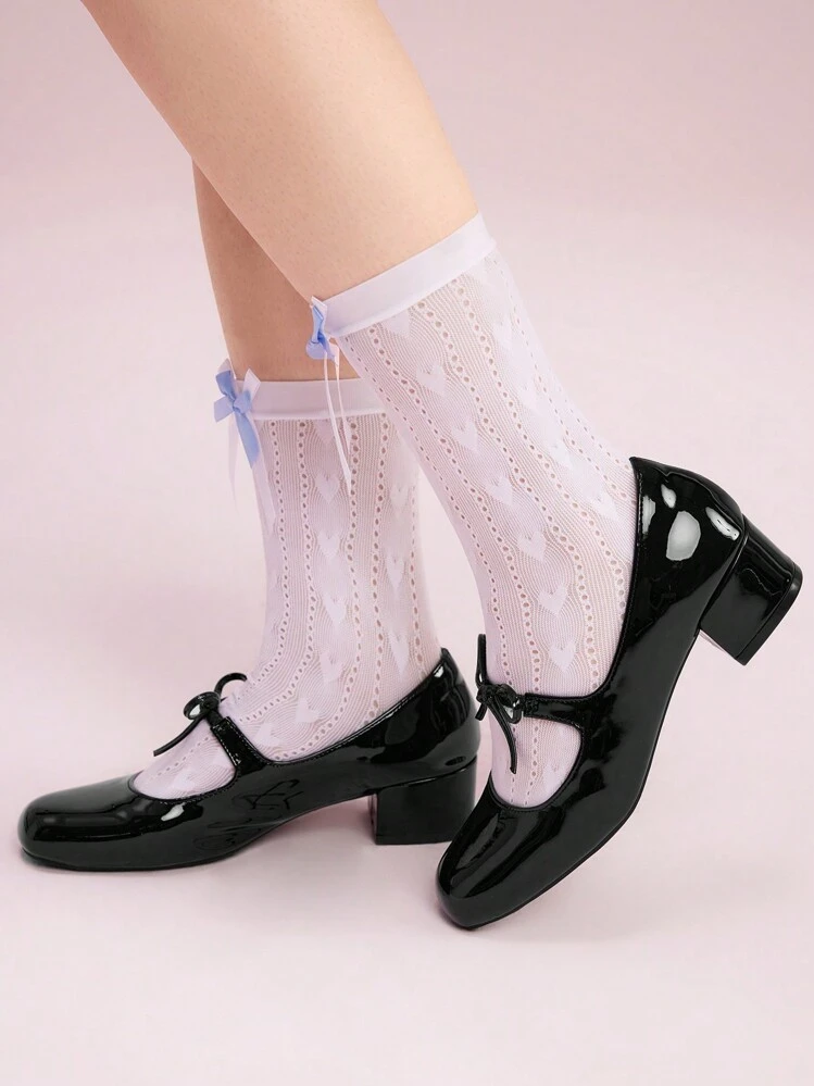 CUCCOO DOLLMOD Women Bow Decor Square Toe Chunky Heeled Pumps, Elegant Black Mary Jane Pumps For Summer Graduation Heels Prom Heels Spring Shoes Spring Break Easter For Christmas Valentine's Day Spring Shoes - Black - View 4