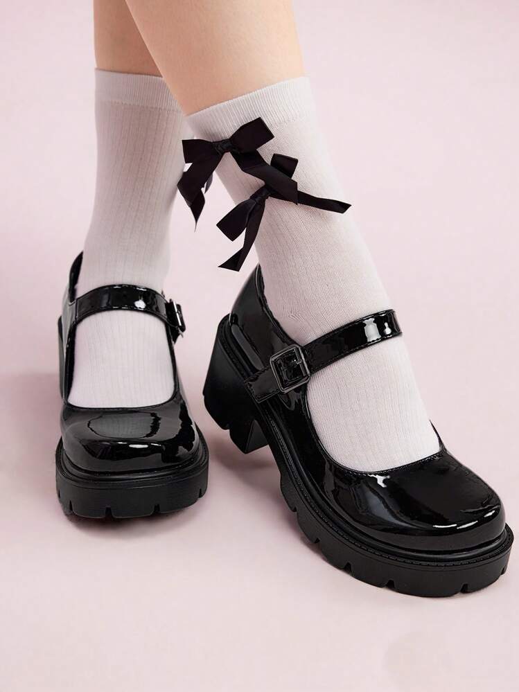 CUCCOO DOLLMOD Women Buckle Decor Round Toe Cute Platform Mary Jane Black Shoes For Summer Vacation Shoes Summer Back To School Shoes College Student Shoes Sorceress Spring Shoes Spring Break Easter For Christmas Valentine's Day Spring Shoes - Black - View 1