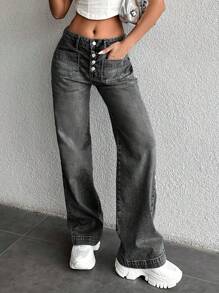 EURMUSE 98% Baumwolle Damen unifarbene, schlichte Jeans für den täglichen Gebrauch - Grau - Übersicht 3