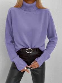 EURMUSE Solid Turtleneck Sweater - 紫丁香色 - 查看 4