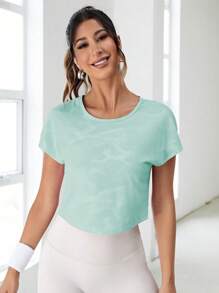 SHEIN Sports Seamless Raglan Sleeve Crop Sports Teeworkout Tank Top Gym Women Shirts - Mint Blue - View 5