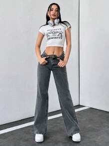 RueChic Low-Waist weite Beinabschnitt Hose im Y2K-Stil