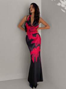 Aloruh Đầm Bodycon cổ yếm in hoa thanh lịch dành cho nữ - Nhiều màu - Xem 2