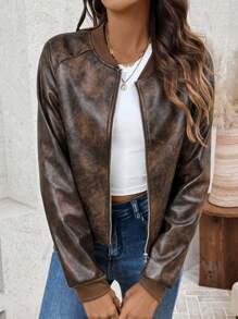 EMERY ROSE Women's Retro Short Jacket For Fall And Winter Sports Events Or Back To School Days - Apricot - View 4