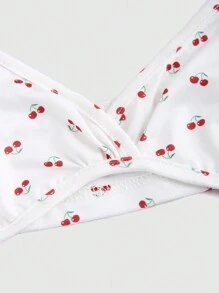 SHEIN Unity 白色樱桃图案印花蝴蝶结装饰短款背心 - 白色 - 查看 4