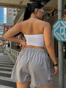 Flirla Plus Size Button Waistband Loose Casual Fashion Sports Outdoor Shorts With Pockets