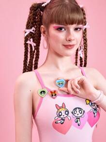 The Powerpuff Girls | ROMWE Set de 3 broches con forma de corazón personalizados con los personajes de caricatura lindos Blossom, Bubbles y Buttercup, para ropa y accesorios de bolsos, unisex, perfecto para San Valentín, mamá, madre, Día de la Madre, regalo