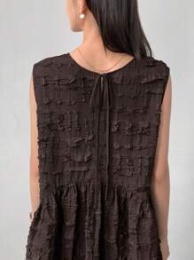 FRIFUL 纯色无袖罩衫连衣裙，适合夏季太阳裙、休闲女装 - 棕色 - 查看 5