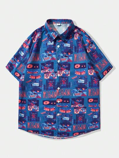 GAWX Artist 男士街头风格全印花短袖衬衫，适合春夏季日常穿着、假日、新年、感恩节、节日