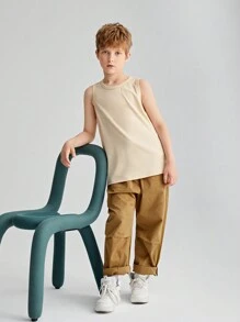 Conjunto de 4 piezas de tops de punto informales y holgados para niño preadolescente, tops básicos cómodos - Caqui - Ver 9