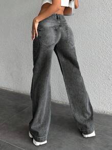 EURMUSE 98% Baumwolle Damen unifarbene, schlichte Jeans für den täglichen Gebrauch - Grau - Übersicht 2