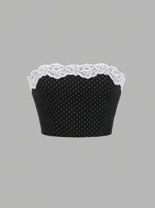 SHEIN Unity Áo ống ren tương phản chấm bi - Đen và trắng - Xem 1