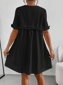 SHEIN Essnce Solid Ruffle Trim Smock Dress