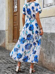Breezaya Blusa larga para mujer de manga corta y cuello redondo con estampado floral - Blanco - Ver 2