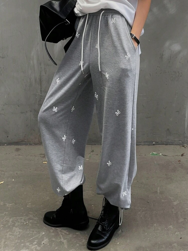 Floral Print Drawstring Waist Sweatpants Women Joggers