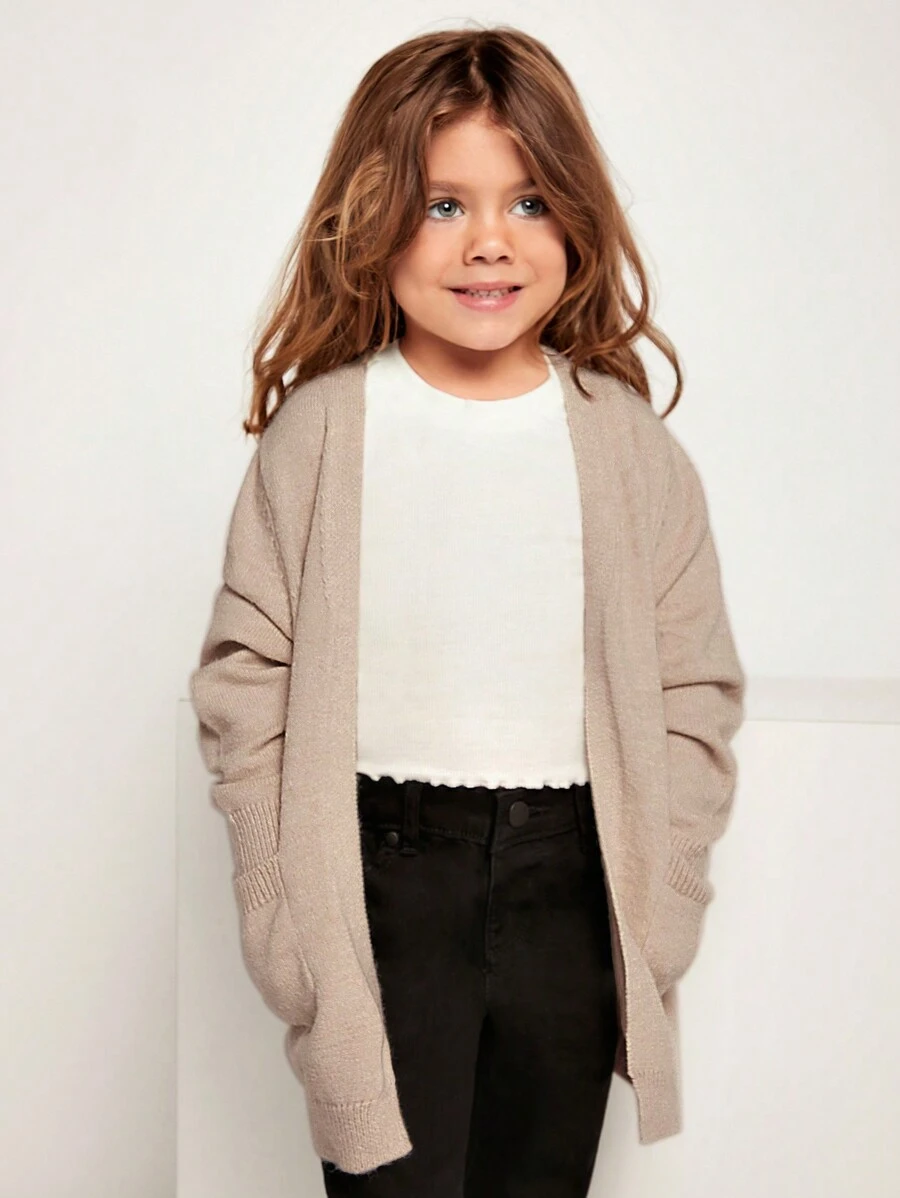 SHEIN Young Girls' Spring/Autumn Casual Solid Color Cardigan With Double Pockets - Pink - View 1